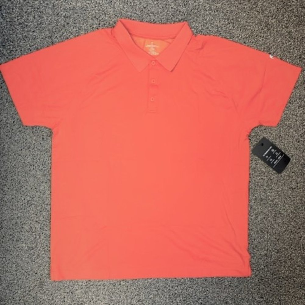 NEW!  FABLETICS MEN THE TRAINING DAY POLO, HEIRLOOM TOMATO, SIZE XXL